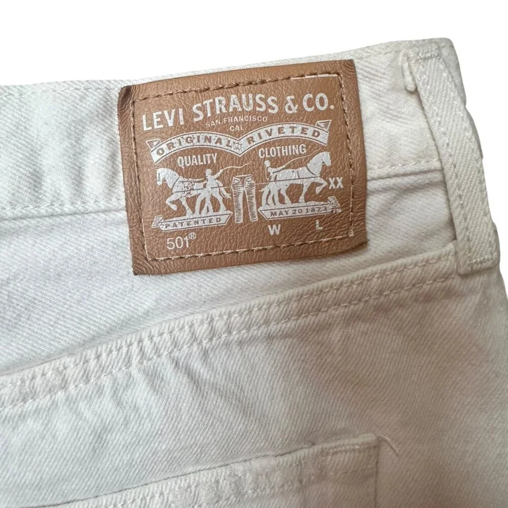 Levis 501 Shorts Cutoff White Denim Mid-Rise Frayed Hem Retro‎ Y2K W32